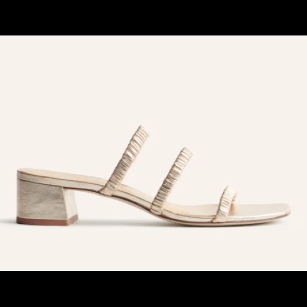 Reformation Assunta strapped block heel mule (gold) in 6.5
